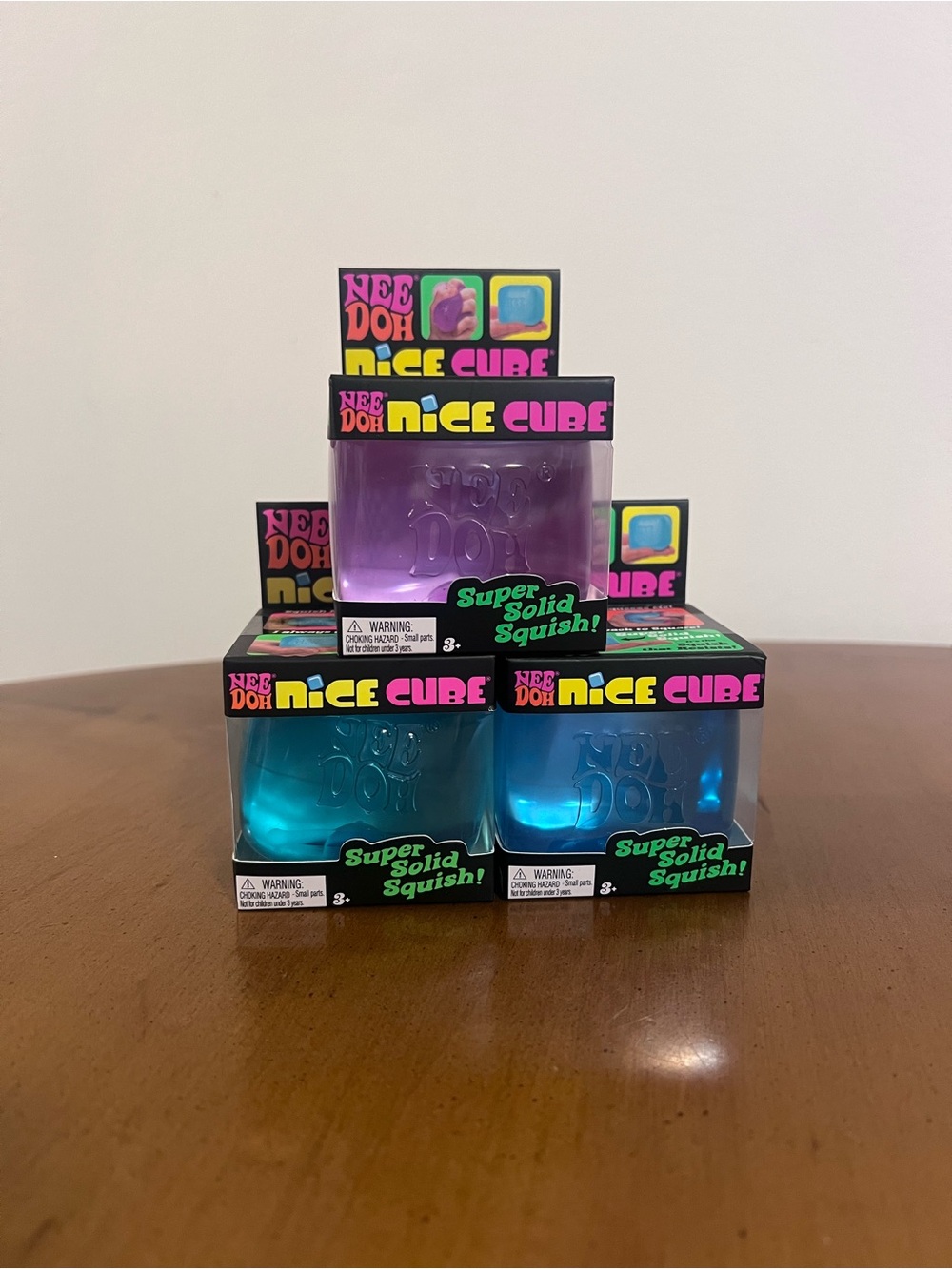 Nee Doh Nice Cube Schylling Super Solid Squish Toy Blue & Purple Lot Of 3 Sealed